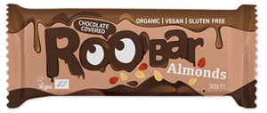 Baton cu migdale invelit in ciocolata bio 30g Roobar                                                -                    103885              