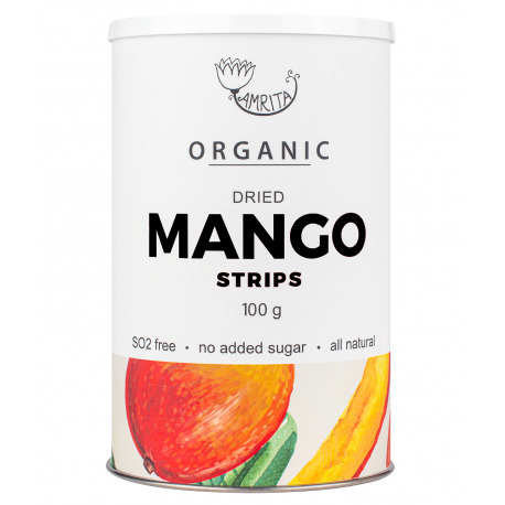 <h2>Mango deshidratat felii bio 100g Amrita</h2><p>-fara sulfiti-</p><p><strong>Ingrediente:</strong> mango*<br />*din agricultura ecologica</p><p>Obtinut prin deshidratarea pulpei fructului mango din culturi ecologice.</p><p><strong>Valori nutritionale/100g:</strong>&nbsp;<br />Energie: 1350kJ/ 320kcal<br />Grasimi: 0.9g din care saturate: 0.5g<br />Carbohidrati: 72g din care zaharuri: 56g<br />Fibre: 7g<br />Proteine: 2g<br />Saruri: 0g</p><p>Produs certificat ecologic</p><p>Agricultura non-UE</p><p>100g</p>