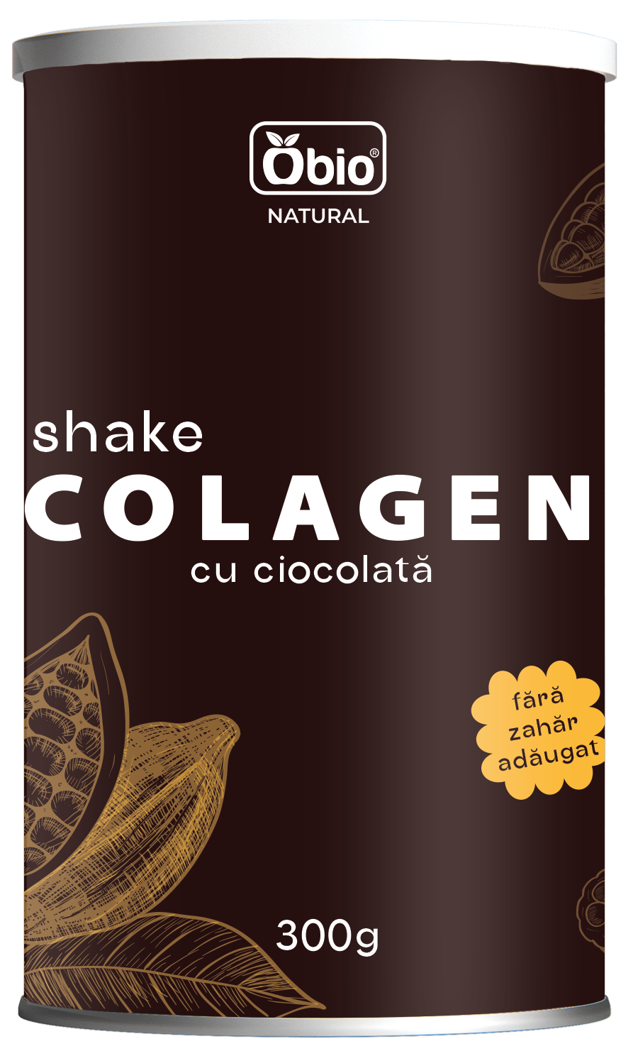 <h2>Colagen shake cu ciocolata 300g, Obio</h2><p>Colagenul mai este denumit si proteina tineretii. Savureaza o bautura sanatoasa cu colagen, bogata in proteine, cu tarate de psyllium care sunt bogate in fibre, si cu gust de ciocolata, fara adaos de zahar.<br />Daca doriti un gust mai dulce, puteti adauga miere sau alt indulcitor natural. Sau puteti condimenta shake-ul dupa preferinte, de exemplu cu un strop de scortisoara, nucsoara, cardamom, etc.</p><p><strong>Ingrediente:</strong> peptide active de colagen bovin (colagen tip 1) 62%, cacao pudra 18%, bautura de orez pudra bio (orez bio, beta glucan din ovaz, ulei de floarea soarelui bio, sare), tarate de psyllium pudra, sare.</p><p><strong>Mod de preparare:</strong> amestecati 2-3 linguri de produs (aprox. 30g) cu 250ml apa sau lapte. Se poate servi cald sau rece.</p><p>Alergeni: poate contine urme de nuci, gluten.</p><p><strong>Valori nutritionale/100g:</strong><br />Energie: 1549 kJ / 368 kcal<br />Grasimi: 2,7 g din care acizi grasi saturati 1,4 g<br />Glucide: 18 g din care zaharuri 3 g<br />Fibre alimentare: 11 g<br />Proteine: 60 g<br />Sare: 1,2 g</p><p>A se pastra in loc uscat si racoros. Dupa fiecare folosire, asigurati-va ca ati pus capacul la loc in mod corect pentru o buna etanseitate.</p><p>Fabricat in Polonia</p><p>Gramaj: 300g</p>