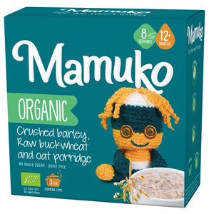 Porridge din 3 cereale cu fulgi de ovaz, hrisca si orz bio, 12+ luni, 200g Mamuko                   -                                  105553