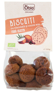 Biscuiti cu ciocolata si cocos fara gluten bio 100g Obio                                            -                                  105055