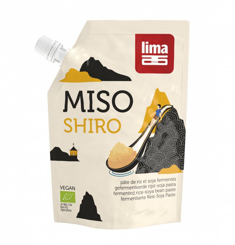 <h2>Pasta de soia Shiro Miso bio 300g</h2><p>Miso este o pasta din soia fermentata, folosita de peste 1300 de ani in Japonia pentru proprietatile sale culinare si nutritive.</p><p>Pasta Shiro Miso este o pasta tanara de soia, cu un gust usor, aproape dulce.</p><p><strong>Ingrediente: </strong>orez* 45%, <strong>SOIA</strong>* 25%, apa, sare de mare, A. Oryzae.<br />*din agricultura ecologica</p><p><strong>Sugestie de servire:&nbsp;&nbsp;</strong>pasta shiro miso se poate folosi ca aditiv in toate felurile de mancare, pentru a le da savoare: in supe, mancaruri de legume, in creme tartinabile, pateuri, sosuri, etc.</p><p><strong>Valori nutritionale/100g:</strong> <br />Energie: 812kJ/193 Kcal<br />Grasimi: 4.2g din care saturate 0.7g<br />Carbohidrati: 28.6g din care zaharuri 26.2g<br />Fibre: 2.0g<br />Proteine: 9.1g<br />Saruri: 5.0g</p><p>Produs certificat ecologic</p><p><strong>Tara de origine:</strong> Japonia</p><p>300g</p>