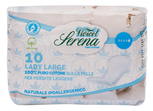 Absorbante din bumbac natural, fara aripioare - Lungi - 4 picaturi (10buc) - VIVICOT Serena Lady    -                                  103844