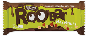Baton cu alune de padure invelit in ciocolata bio 30g Roobar                                        -                                  103887