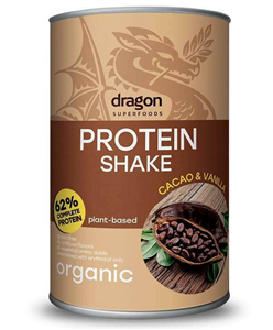 Shake proteic cacao si vanilie bio 500g Dragon Superfoods - 62% proteine                            -                                  104385