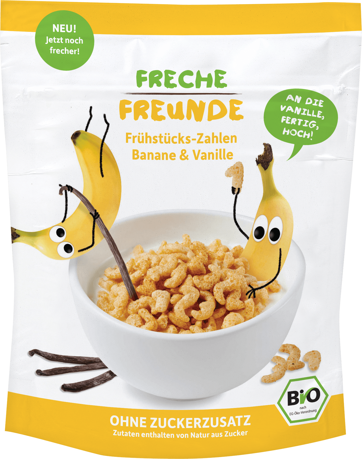 <div><h1>Cereale pt. mic dejun cu banane si vanilie bio 125g</h1><p>-vegan, bio-</p><p>Un mod ideal de a incepe ziua pentru cei mici, cerealele in forma de&nbsp;cifre Erdbar sigur le va capta atentia.<br />Potrivite pentru copilasi incepand de la varsta de 1 an.</p><p><strong>Ingrediente:&nbsp;</strong>fulgi de <strong>ovaz</strong>* , faina de grau* , faina de porumb*, banane pudra* (8%), suc de mere concentrat* (15%), vanilie de Bourbon* (0.15%), vitamina B1 (0.60mg). Nimic altceva.<br />*din agricultura ecologica</p><p><strong>Valori nutritionale/100g:</strong></p><p><span id="result_box" lang="ro">Energie: 1460kJ&nbsp;/&nbsp;345kcal<br />Proteine: 9.5g<br />Carbohidrati:&nbsp;68 g<br />&nbsp;&nbsp;&nbsp;&nbsp; din care zaharuri:&nbsp;(*zaharul continut in mod natural de produsele din compozitie)&nbsp;12g<br />Grasimi: 2.9g<br />&nbsp;&nbsp;&nbsp;&nbsp; din care&nbsp;saturate&nbsp;0.5g<br />Fibre: 5.4g<br />Saruri: 0g<br />100%&nbsp;vegan</span></p><p>Produs certificat ecologic</p><p>Fabricat in Germania</p><p>125g</p></div><p>&nbsp;</p>
