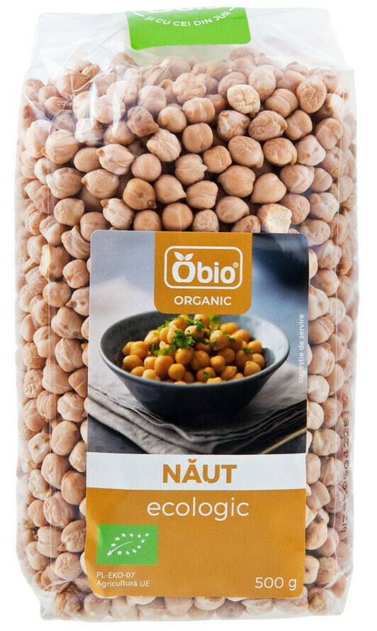 <h2>Naut bio 500g Obio</h2><p>-fara gluten-</p><p>Nautul fiert este ideal in salate, supe creme, sau pentru a prepara humus. Nautul Obio provine din culturi ecologice certificate, fara pesticide.</p><p><strong>Ingrediente:</strong> naut* <br />*din agricultura ecologica</p><p><strong>Valori nutritionale/100g: <br /></strong>Energie: 1412kJ / 336kcal<br />Grasimi: 6g din care saturate: 0.6g <br />Carbohidrati: 43g din care zaharuri: 11g<br />Fibre: 17g<br />Proteine: 19g<br />Saruri: 0.06g</p><p>Produs certificat ecologic.&nbsp;</p><p><strong>Tara de origine:</strong> Italia</p><p>500g</p>