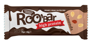 Baton proteic cu migdale invelit in ciocolata bio 40g Roobar                                        -                                  103888