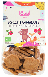 Biscuiti animalute cu spelta si zmeura bio100g Obio                                                 -                                  105061