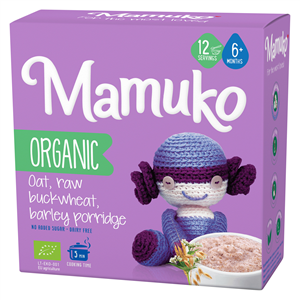 Porridge din 3 cereale ovaz, hrisca si orz bio, 6+ luni, 200g Mamuko                                -                                  105550