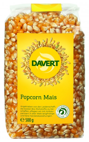 <h1><span style="font-size: 18px;">Porumb pentru popcorn bio 500G DAVERT</span></h1><p>Porumb pentru popcorn ecologic, certificat bio.</p><p><strong style="font-weight: bold;">Ingrediente:</strong>&nbsp;Porumb pentru popcorn*<br />*din agricultura ecologica</p><p><strong style="font-weight: bold;">Valori nutritionale/100g:</strong><br />Energie:1368kj / 323 kcal<br />Grasimi: 3.8g din care saturate 0.6g<br />Carbohidrati: 64.2g din care zaharuri 1.4g</p><p>Fibre: 9.7g<br />Proteine: 8.7g</p><p><strong style="font-weight: bold;">&nbsp;</strong></p><p><strong style="font-weight: bold;">Alergeni:</strong></p><p>Poate contine urme de: nuci, susan, caju,soia</p><p><strong style="font-weight: bold;">Mod de depozitare:</strong></p><p>A se pastra la loc uscat si racoros.</p><p><strong style="font-weight: bold;">Fabricat in Germania</strong></p><p>&nbsp;</p><p>500G</p>