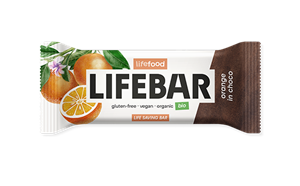 Lifebar baton cu portocale in ciocolata, raw, bio, 40g                                              -                                  104333