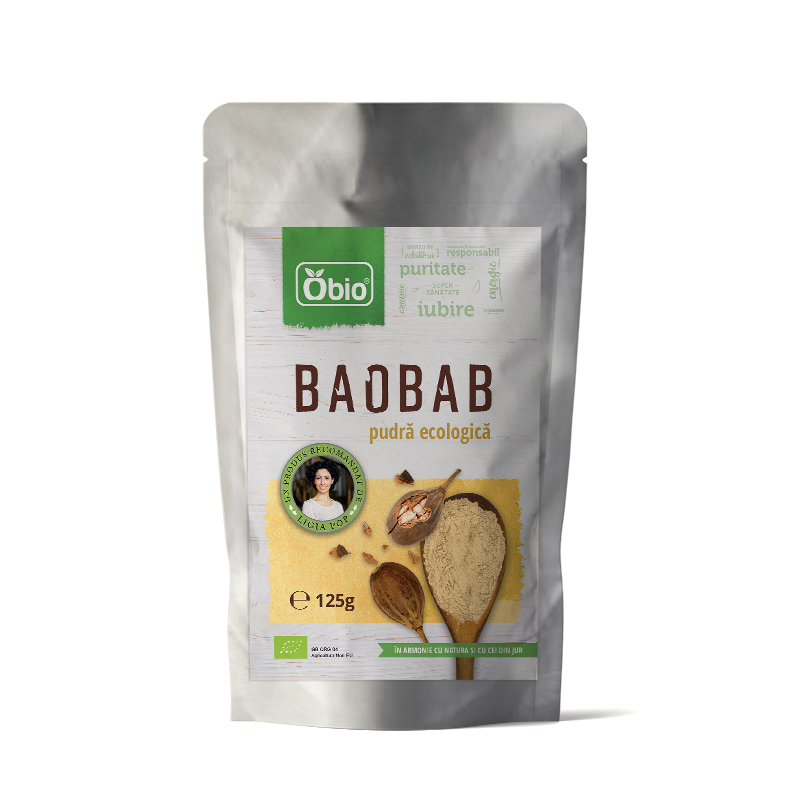              <h1>Baobab pulbere raw bio 125g</h1> <p>Babobab-ul este un copac care creste in regiunile tropicale din  Africa. Fructul de baobab are pulpa foarte bogata in Vitamina C.  Triburile din Africa consuma fructul de baobab pentru a preveni bolile.  In ultima perioada, multi producatori de produse naturale au introdus in  compozitia sucurilor, produselor pentru energizare, si extract din  baobab. Fructul este plin de antioxidanti, si consumul regulat ajuta la  mentinerea unei stari optime de sanatate.</p> <p>Adaugati in smoothies o lingurita de pulbere de baobab, sau pur si simplu in apa, suc de legume sau fructe.</p> <p>Gramaj: 125g pulbere din fruct de baobab.</p> <p>Certificat organic</p>         