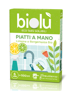 Tablete pentru spalat vase manual cu lamaie si bergamota ecologice 6 bucati 14.25g Biolu            -                                  107851