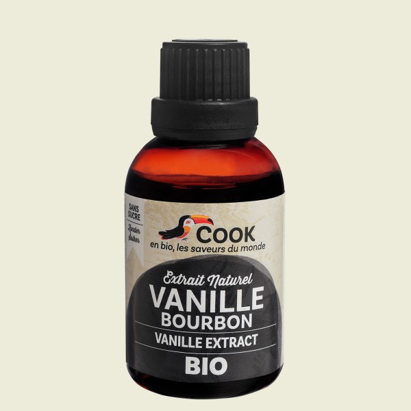 <h2>Extract de vanilie de Bourbon bio 40ml Cook</h2><p>Extract pur de vanilie de Bourbon din agricultura ecologica.</p><p>Se foloseste in patiserie, inghetata, deserturi, iaurturi, bauturi, etc.</p><p><strong>Ingrediente:</strong> extract de vanilie*, etanol (alcool)*.<br />*din agricultura ecologica</p><p><strong>Sugestie de folosire:</strong> 2 capace la 1 litru de produs preparat.</p><p>Cook este o marca franceza de condimente si esente premium, calitatea fiind pe primul loc in procesul de selectie a materiei prime folosite.</p><p>Produs certificat ecologic.</p><p>40ml</p><p>&nbsp;</p><p>&nbsp;</p><p>***Produs importat si distribuit in Romania de Bio Holistic Oradea, importator si distribuitor de produse bio, raw, vegane. Va rugam sa va creati un cont pentru acces la preturi si comenzi, sau sa ne contactati pentru a va trimite oferta noastra comerciala. Va multumim! <br />Produse bio</p>