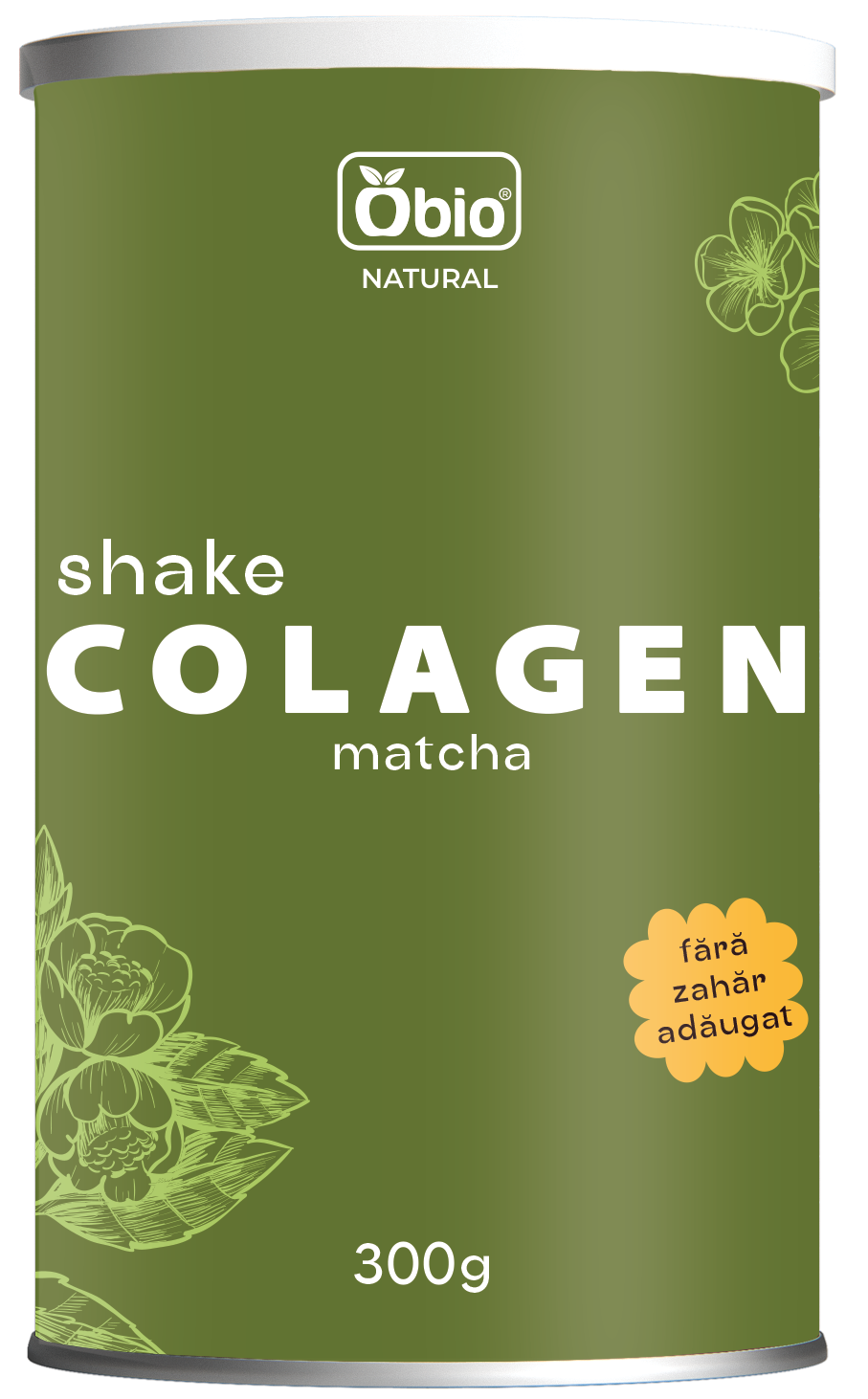 <h2>Colagen shake cu matcha 300g, Obio</h2><p>Colagenul mai este denumit si proteina tineretii. Savureaza o bautura sanatoasa cu colagen, bogata in proteine, cu matcha (pudra de ceai verde), si apa de cocos, fara adaos de zahar. Daca doriti un gust mai dulce, puteti adauga miere sau alt indulcitor natural. Sau puteti condimenta shake-ul dupa preferinte, de exemplu cu un strop de scortisoara, nucsoara, cardamom, etc.</p><p><strong>Ingrediente:</strong> peptide active de colagen bovin (colagen tip 1) 73%, matcha 7%, bautura de orez pudra bio (orez bio, beta glucan din OVAZ, ulei de floarea soarelui bio, sare), apa de cocos pudra (apa de cocos pudra 96%, maltodextrina 4%).</p><p><strong>Mod de preparare:</strong> amestecati 2-3 linguri de produs (aprox. 30g) cu 250ml apa sau lapte. Se poate servi cald sau rece.</p><p>Alergeni: poate contine urme de nuci, gluten.</p><p><strong>Valori nutritionale/100g:<br /></strong>Energie: 1574 kJ / 376 kcal<br />Grasimi: 1,7 g din care acizi grasi saturati 0,4 g <br />Glucide: 23 g din care zaharuri 8,5 g<br />Fibre alimentare: 1,3 g<br />Proteine: 66 g<br />Sare: 0,2 g</p><p>A se pastra in loc uscat si racoros. Dupa fiecare folosire, asigurati-va ca ati pus capacul la loc in mod corect pentru o buna etanseitate.</p><p>Fabricat in Polonia</p><p>Gramaj: 300g</p>
