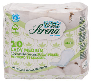 Absorbante din bumbac natural, fara aripioare - Medium - 3 picaturi ( 10buc ) - VIVICOT Serena Lady -                    103845              
