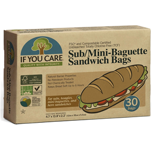 Pungi de hartie nealbita pentru mini baghete si sandwich, fara clor, 30 buc, If You Care            -                                  106834