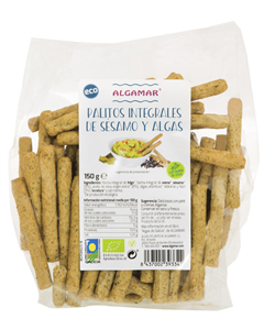 Sticks din grau integral cu susan si alge marine bio 100g Algamar                                   -                                  104608