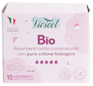 Absorbante de noapte din bumbac compostabil ecologic 5 picaturi 10buc Vivicot-                                  103860