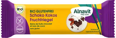 <h2><span style="font-size: 18.6667px;">Baton cu cocos si ciocolata fara gluten, bio, 40g Alnavit</span></h2><p>Gama de produse bio Alnavit din Germania este 100% fara gluten si fara lactoza, calitatea germana regasindu-se in toate produsele Alnavit.&nbsp;</p><p><strong>Ingrediente:</strong> curmale* 32%, stafide* 23% (stafide*, ulei de floarea soarelui*), fulgi de cocos* 19%, ciocolata neagra* 15% (masa de cacao*, zahar din trestie*, unt de cacao*, pudra de vanilie*), faina de orez*<br />*din agricultura ecologica</p><p><strong>Poate contine urme de nuci.</strong></p><p><strong>Valori nutritionale/100gr:</strong><br />Energie 1704kJ / 408kcal <br />Grasimi 19g&nbsp; din care saturate 15g<br />Carbohidrati 50g din care zaharuri 41g <br />Fibre 9.7g <br />Proteine 4.3g <br />Saruri 0.06g</p><p>Agricultura UE si non-UE</p><p>40g</p>